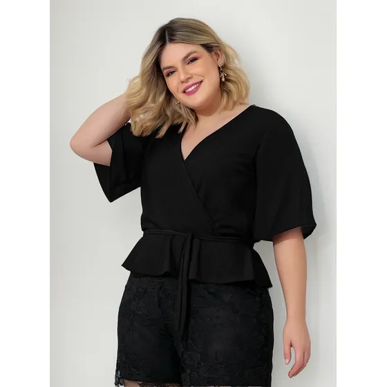 Elegante Blusa Feminina Plus Size Transpassada Envio 24hrs