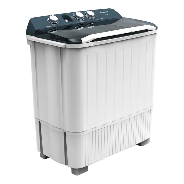 Hisense Lavadora doble tina WSA1301P, Semiautomática, 13 Kg, Temporizador de Lavado y Centrifugado, 80x47x97cm(AnchoxLargoxAlto), Blanco/Gris