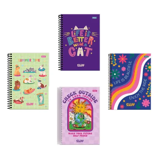 Kit 4 Cadernos 10 Mat Espiral Revenda Atacado Capa Dura