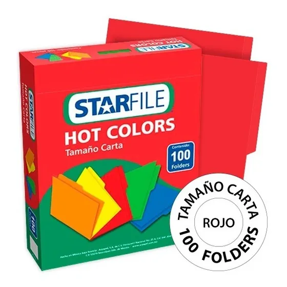Folder Hot Colors Rojo Carta - Caja Con 100