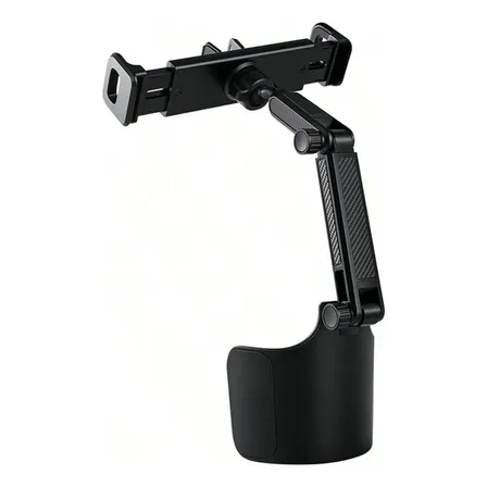 Soporte Portavasos Auto 2 En 1 Para Celular Y Tablet 4 A 12 Pulgadas Ajustable Negro