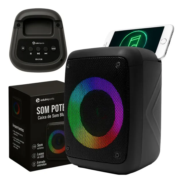 Caixa Caixinha De Som Bluetooth Portatil Radio Fm Potente Cor Preto Grasep Dd-3138