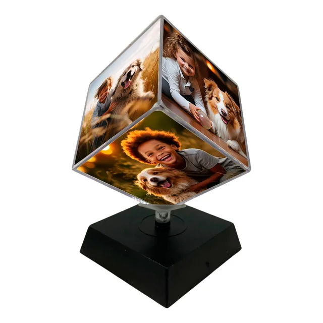 Foto Cubo Giratório Acrílico Já Com Fotos 9x9cm Com Suporte