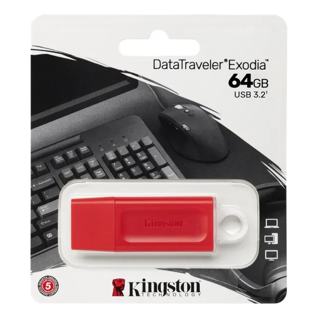 PENDRIVE KINGSTON USB 64GB EXODIA ROJO 3.2 KC-U2G64-7GR