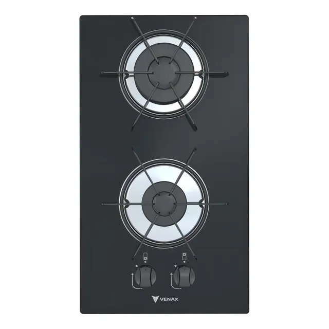 Estufa de gas automática Venax de 2 quemadores, sin vidrio negro, color negro, 110 V/220 V