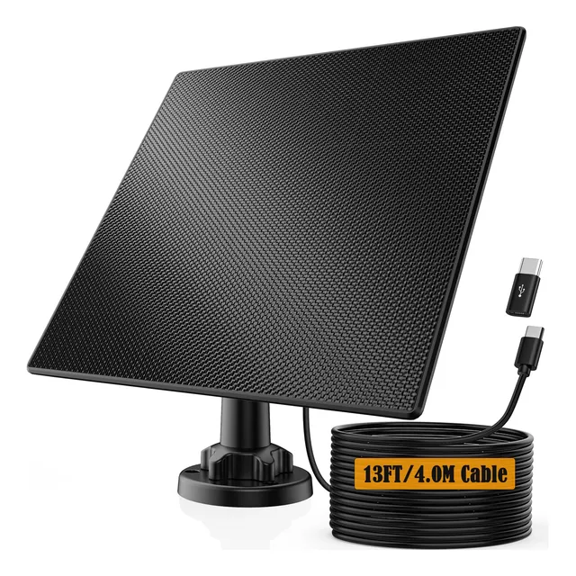 Panel Solar Para Camara Seguridad Cable Carga Extralargo Pie