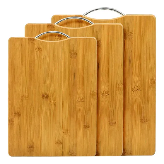 Set De 3 Tablas De Picar, Bambú Resistente Y Manija Metálica