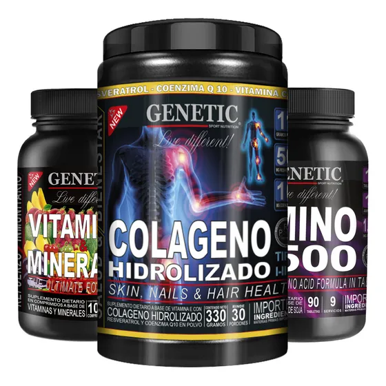 9 Aminos Colágeno Resveratrol Q10 Vita Max Ginkgo Genetic Sabor Naranja