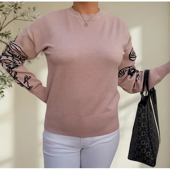 Sweater Cuello Redondo Con Flores En Mangas , Bremer Suave 