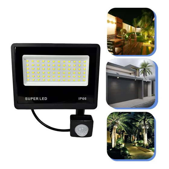 Refletor Led 100w Prova D'agua Com Sensor De Presença Bivolt