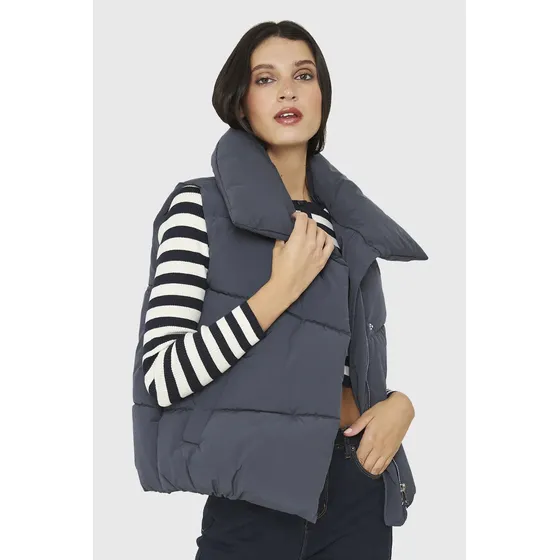 Parka Sin Mangas Imán Cuello Azul Grisáceo Nicopoly
