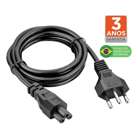 Plus Do Brasil Cabo De Força Tripolar Para Fonte Notebook TV Laptop Dell LG Samsung Padrão Mickey 127/220V BR Fabricado No Brasil