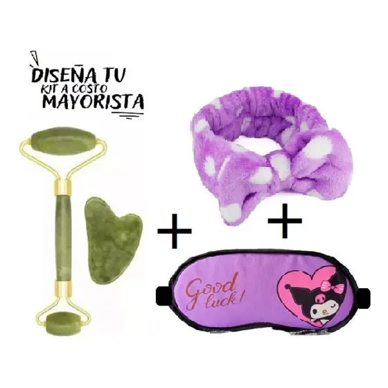 Set Rodillo Facial Cuarzo Jade Y Piedra Gua Sha Antifaz