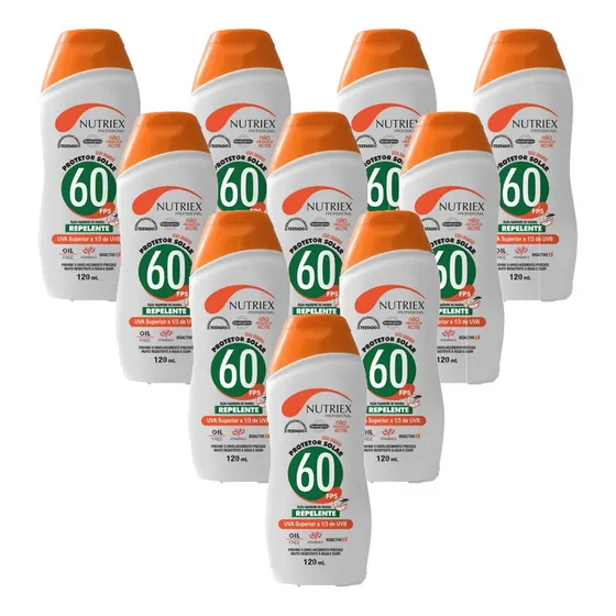 Kit 10 Protetor Solar Fator 60 Fps Repelente 120 Ml Proteção