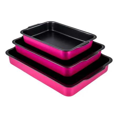 Jogo Assadeira Retangular Antiaderente 3 Peças Rosa Nacional