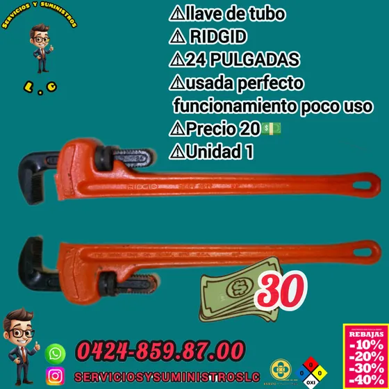 Llave De Tubo  Ridgid 24 Pulgadas Usada Perfecto Funcion