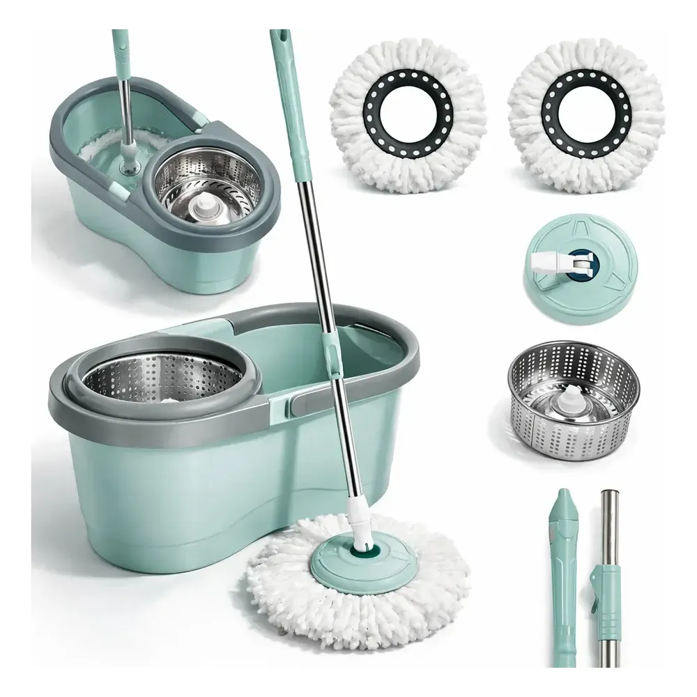 Mop Giratório 8l Rodinhas Esfregão 130cm Cesto Inox C/ Refil — Oferta Verificada