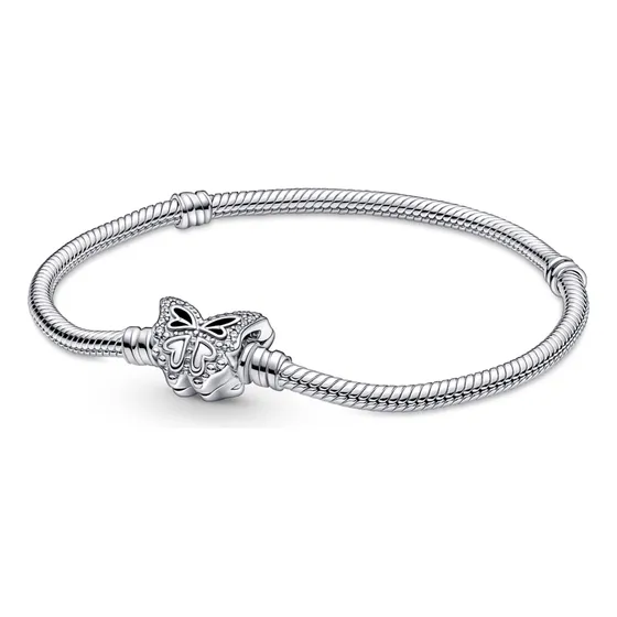 Bracelete De Prata Em Trama E Fecho Borboleta Pandora