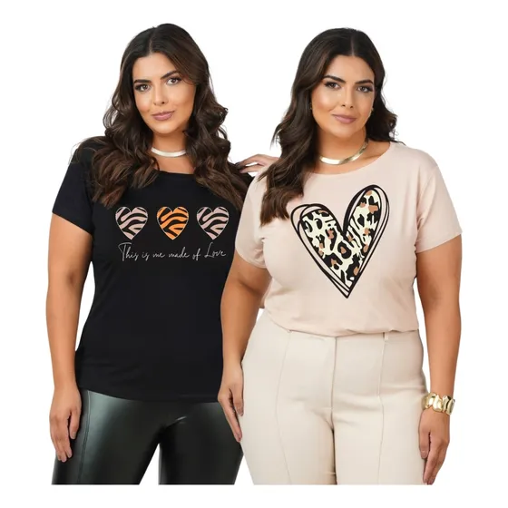 Conjunto De Blusas T Shirt Plus Size Casual + 7 Estampas