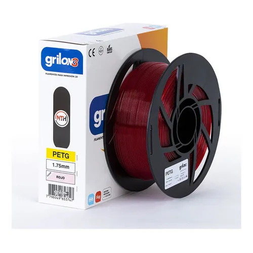 Filamento 3d Petg Grilon 3 Pet G  1.75 1kg Impresora 3d Color Rojo Clear