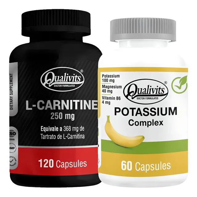 Potasio Complex + L Carnitina 120 Cápsulas Qualivits Vegano Sabor Natural
