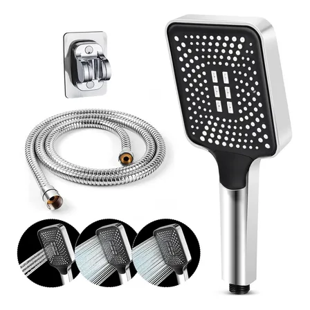 Kit De Ducha Tipo Telefono Manguera Soporte Acero Inoxidable Acabado Brillante Color Plateado