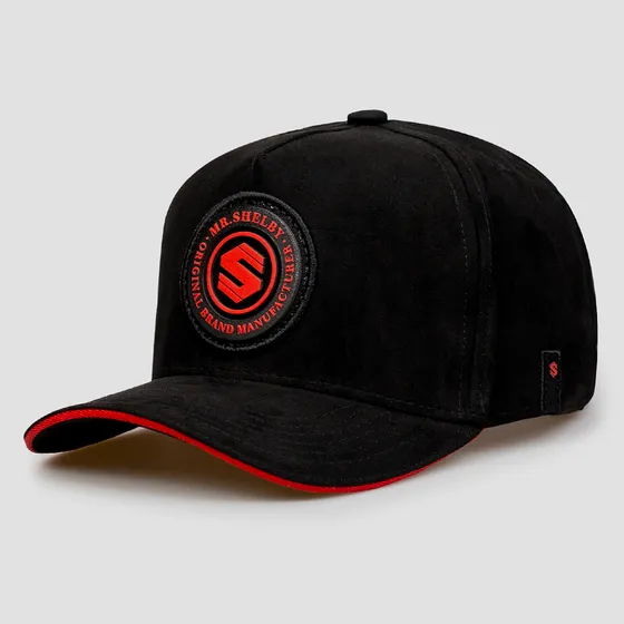 Boné Aba Curva Snapback Mr. Shelby Suede Preto E Vermelho
