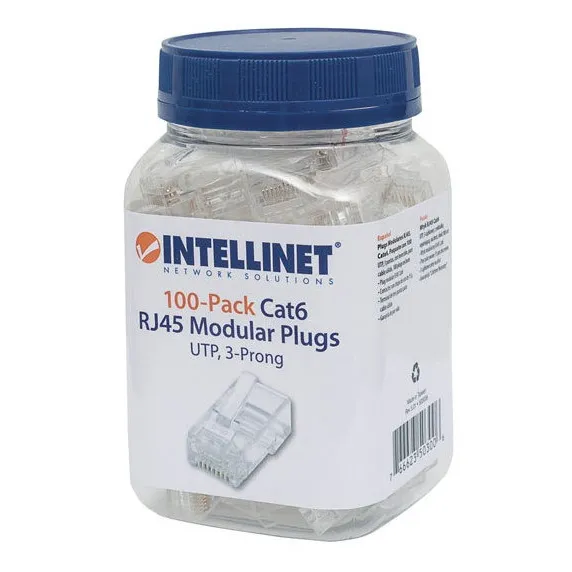 Plug Rj45 Utp Intellinet 503006 Cat6 15 Micras Bote 100pzas