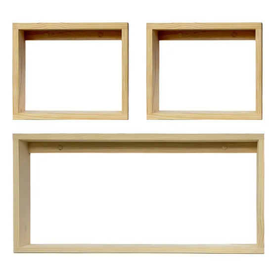 Set X 3 Repisas Rústicas Pino Radiata Tipo Cubo 75 Y 35 Cm