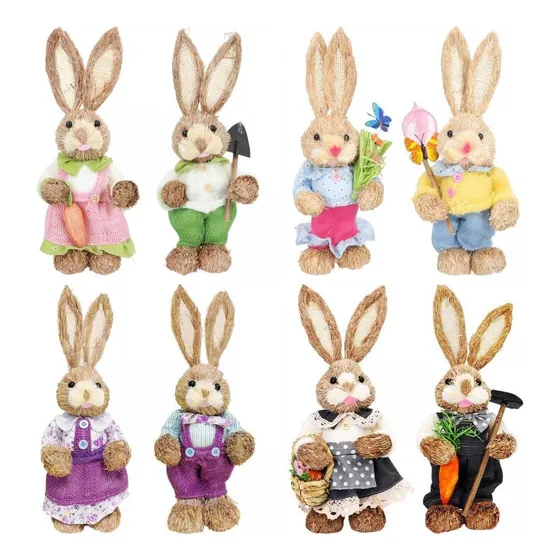 R0x Para 8 Esculturas De Conejo De Pascua De Paja Para