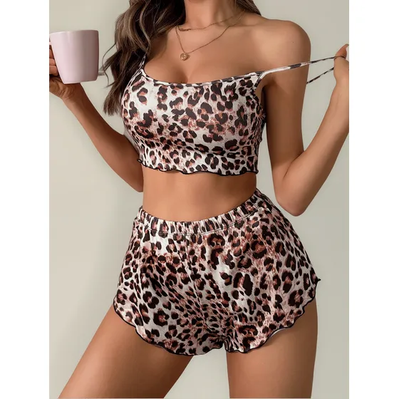Pijama Ropa Interior Short Y Top  2 Piezas Animal Print Rosa