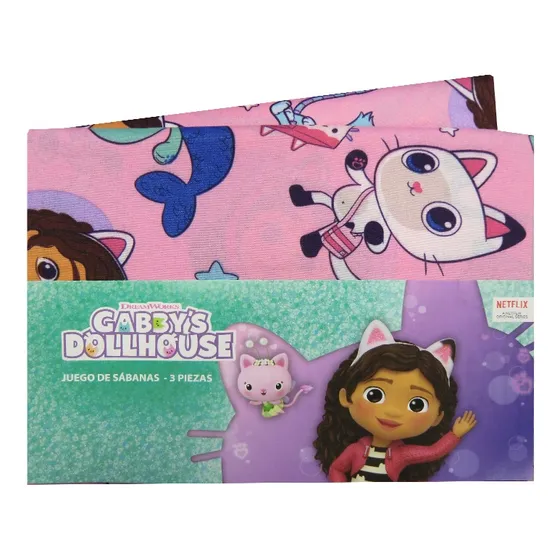 Juego Sábanas Infantil La Casa De Gabby 1 Plaza Microfibra Diseño De La Tela Estampada