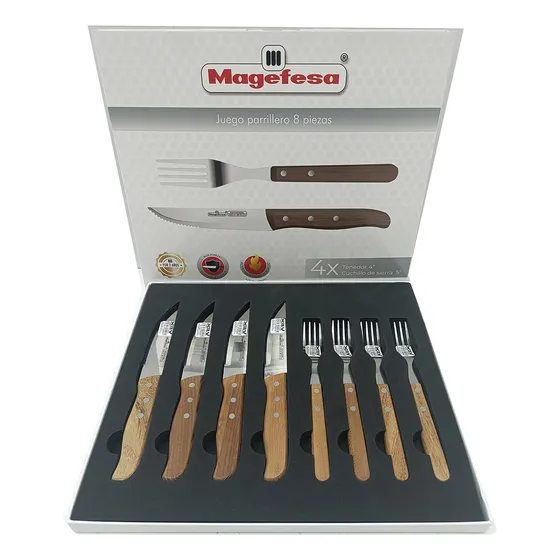 4 Tenedor 4 Cuchillo Parrillero Parrilla Mader Magefesa 9843