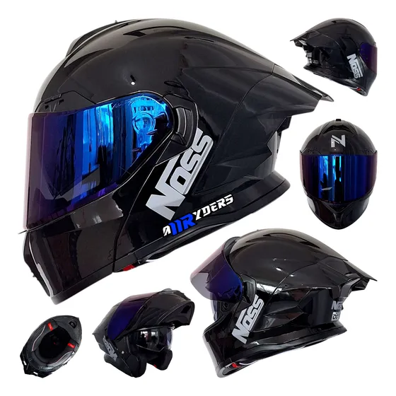 Casco Moto Super Deportivo Abatible Noss X90 Certificado Negro Brillo Solido M