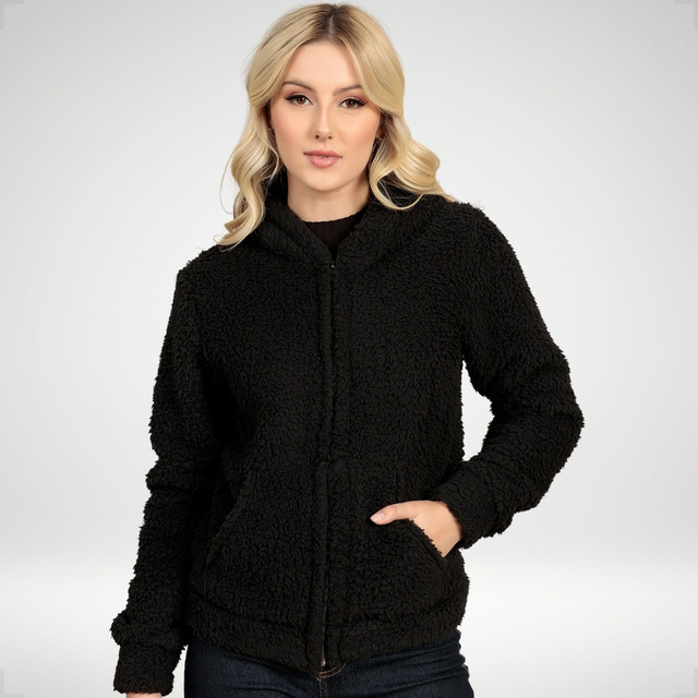 Blusa Feminina De Frio Inverno Grossa Capuz Teddy Peluciado Blusa Feminina De Frio Inverno Grossa Capuz Teddy Peluciado