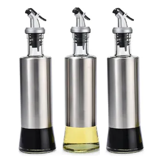 Yab - Kit 3 Galheteiro Porta Azeite Vinagre Em Inox E Vidro 300ml Yab - Kit 3 Galheteiro Porta Azeite Vinagre Em Inox E Vidro 300ml