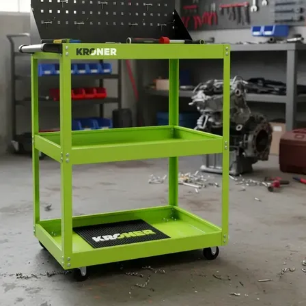 Mesa Carro Para Herramientas 3 Estantes Y Tablero Kroner Verde Lima