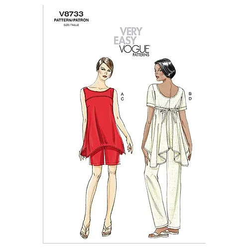 Vogue Patterns V8733 Mujer Tunica Pantalon Corto Tamaño