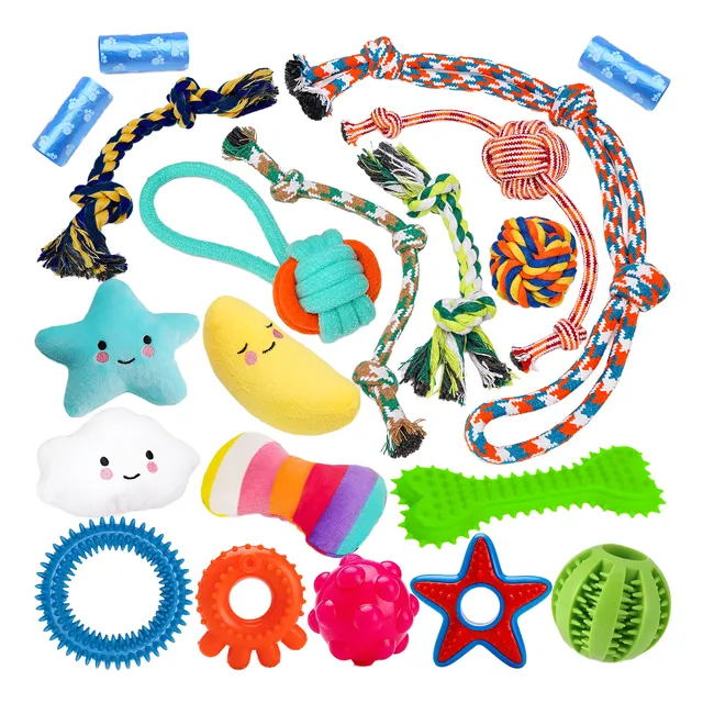Pet Kit 20 Juguetes Perro +3 Rollos Bolsas + Mordedor