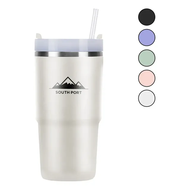 Vaso Térmico 590ml Taza Popote 20oz Acero Inoxidable Termo Color Blanco Liso