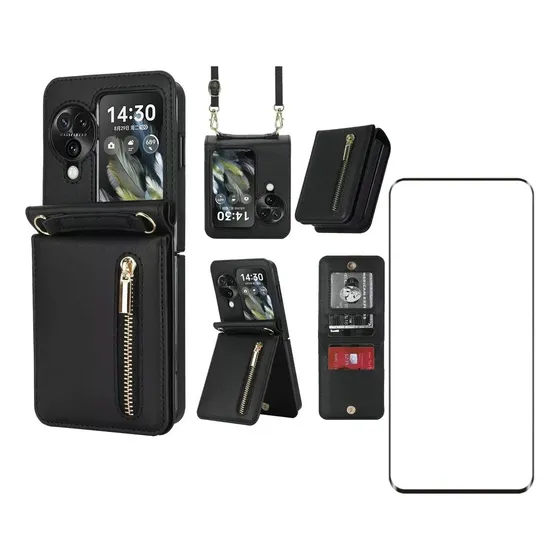 Funda Piel Tipo Cartera Con Cremallera Cruzada For Oppo