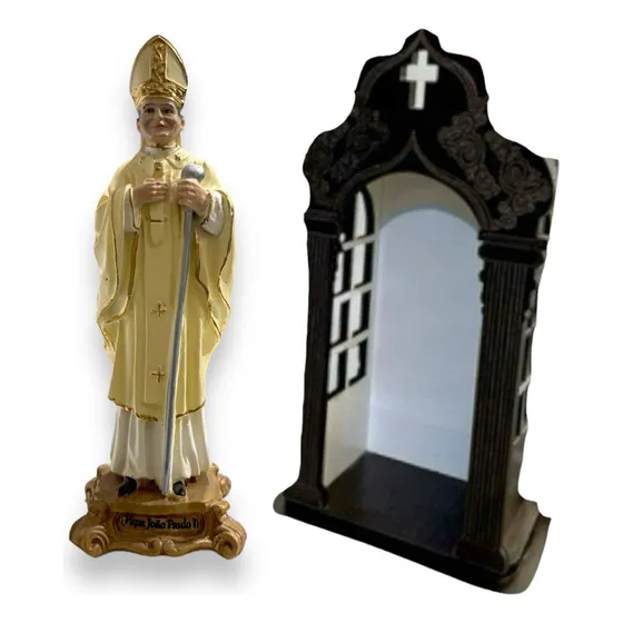 Imagem Papa Joao Paulo Ii Resina 15cm Com Capela Mdf