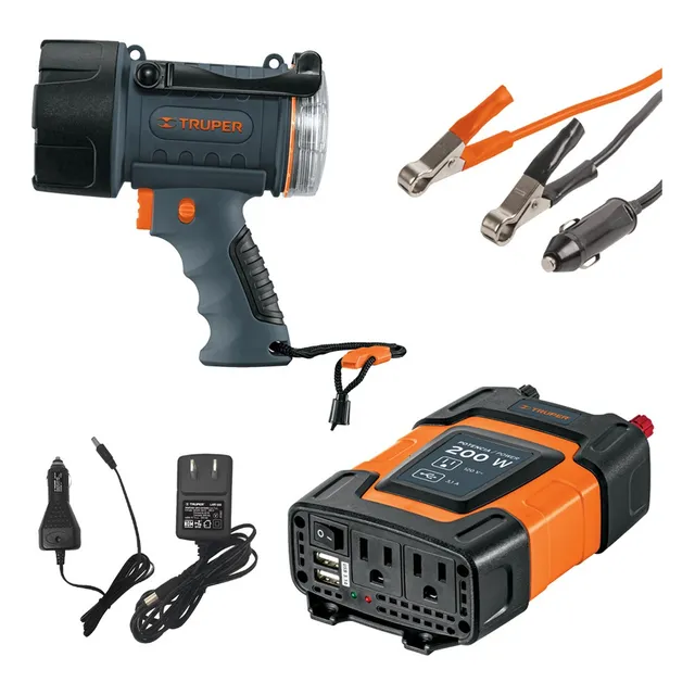 Inversor D/corriente 200w +lampara Recargable 300lm Truper