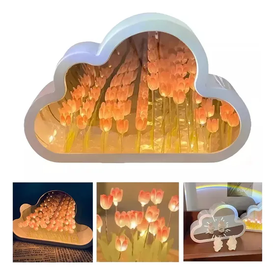 Lámpara Diy Tulips White Cloud Mirror Night Color De La Estructura morado Color De La Pantalla Rosa Genérica