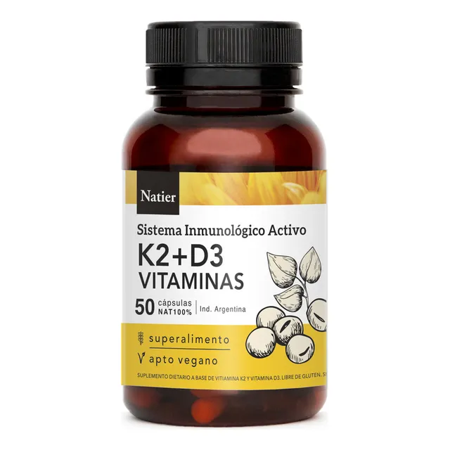 Natier Vitamina K2 + D3 Huesos Y Dientes X 50 Capsulas Sabor Neutro
