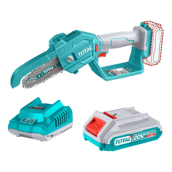 Mini Motosierra De Mano Inalámbrica Total 20v, 5 Pulgadas, 130mm - Jardín, Poda - Con 1 Batería 2.0ah Litio-ion Y Cargador
