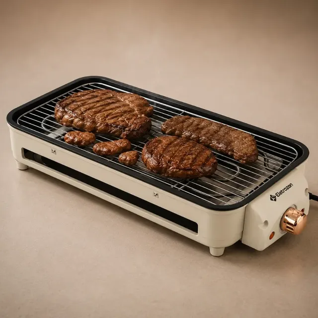 Churrasqueira Eletrica Para Bancada Com Pe Grill Sem Fumaça Bege - 127v