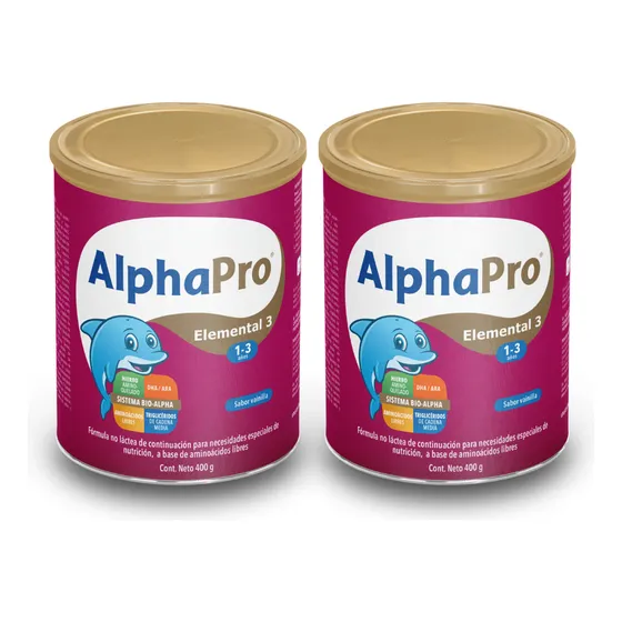 Formula En Polvo Alphapro Elemental 3 De 400 G 1 A 3 Años Sabor Sin sabor
