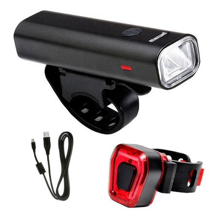Luz Bicicleta Set Delantera Trasera Usb Maxwell Impermeable Color Negro Luz Bicicleta Set Delantera Trasera Usb Maxwell Impermeable Color Negro
