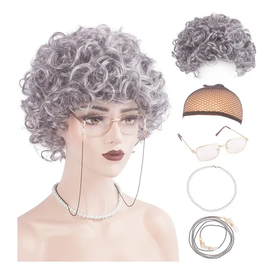 Set De Pelucas Costume Weken Para Anciana, Color Gris Platea
